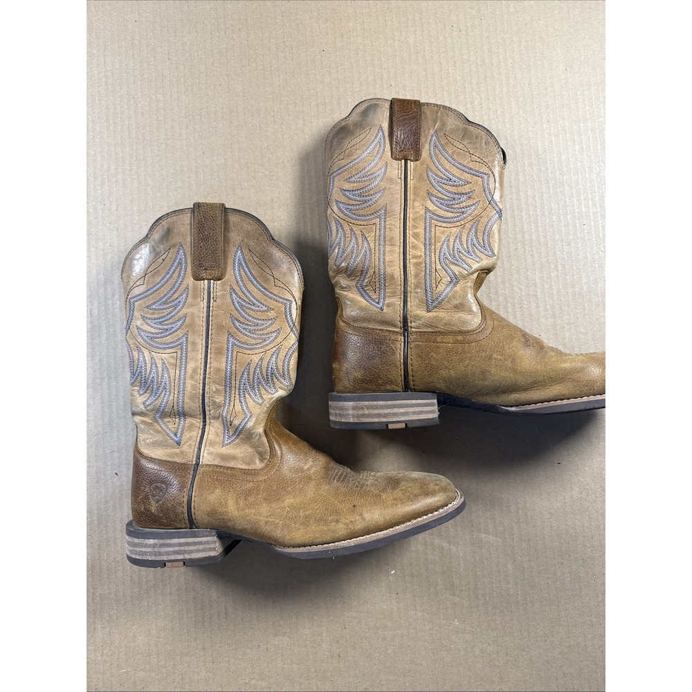 ARIAT EVERLITE BLAZIN' BROWN LEATHER SQUARE TOE COWBOY BOOTS #10042436 MEN'S 9D